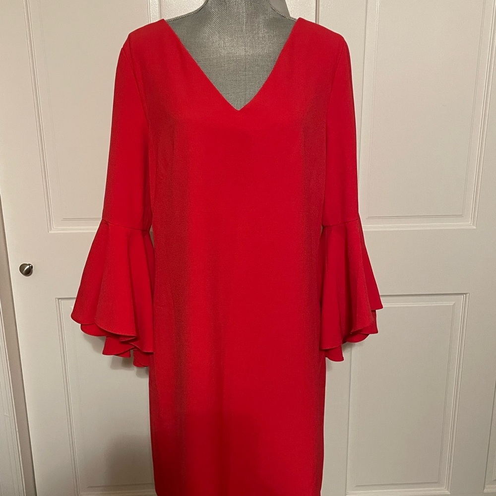 Eliza J Red V-Neck Bell Sleeve Sheath Dress